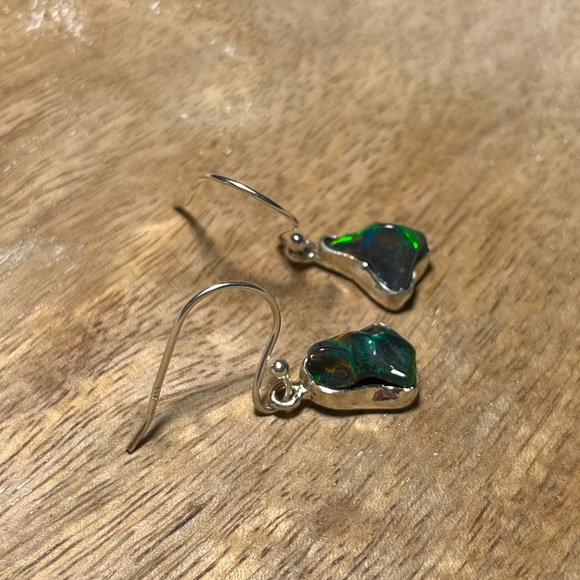 Black Ethiopian Opal Raw Form 925 Sterling Silver Earrings - Picture 7 of 11